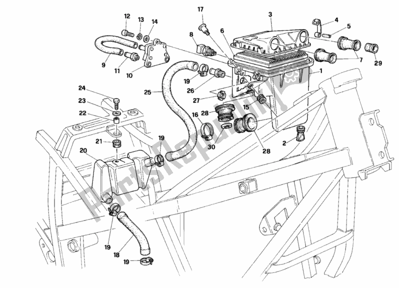 Alle onderdelen voor de Inname van de Ducati Paso 907 I. E. 1990